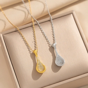 Pendant Necklace Gold Plated Copper Full Rhinestone Spoon Shape Fashion Elegant Jewelry Gift For Women
