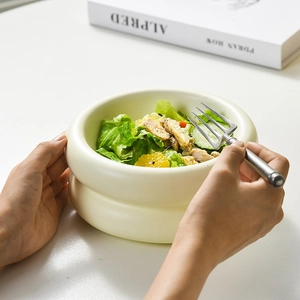 Creamy white donut ceramic bowl with thick rounded edge for salad and desserts
