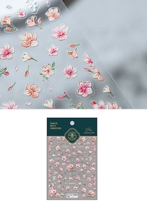 Detail of 3D embossed Japanese peach blossom nail stickers with floral patterns