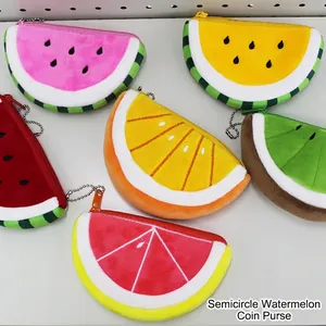 Plush Fruit Shape Coin Purse Watermelon Orange Kiwi Design Soft Zipper Mini Wallet Bag Pendant Charm For Kids Girls