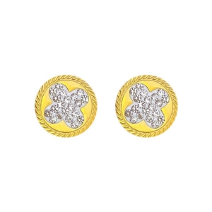Titanium steel gold four-leaf clover earrings with sparkling diamonds and rope texture