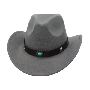 Chapeau de cowboy gris en daim avec pierre turquoise et rivets en métal rétro