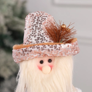 Cute Santa Claus figurine decoration with rose gold sequins and white faux fur beard