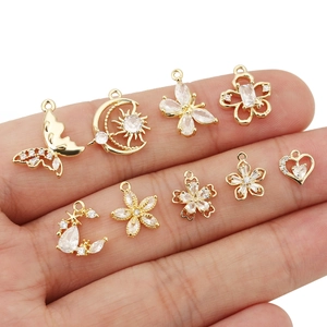 Zircon Butterfly Moon Star Heart Charms Copper Gold Plated Pendants For DIY Jewelry Making Necklace Bracelet Earrings