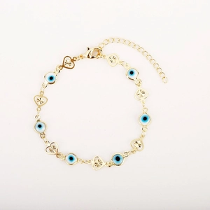 Golden star devil eye bracelet with hollow heart charms and adjustable lobster clasp closure