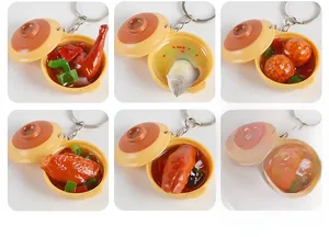 Grille détaillée montrant cinq styles de mini pendentifs de marmites avec porte-clés