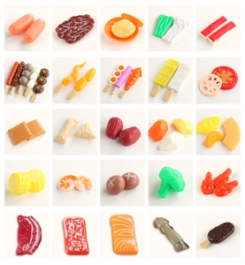 Detailed set of 25 miniature play food toys including seafood and vegetables