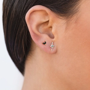 Minimalist S925 leaf and rainbow lightning bolt earrings set with colorful crystals