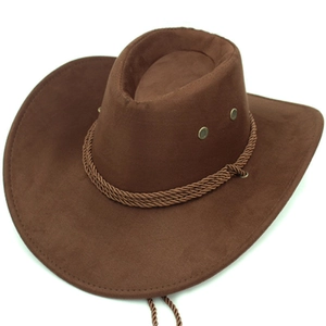 Western Cowboy Hat Faux Suede Wide Brim Outdoor Sun Protection Vintage Style With Adjustable Windproof Strap