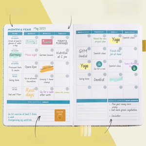 Detailed interior page of monthly planner with habit tracker and goal setting layout