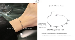 Detailed view of silver zircon pendant bracelet showing 18cm chain and 5cm extension
