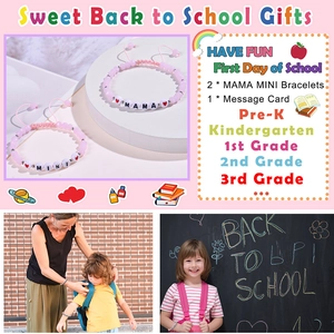 Detail of MAMA and MINI beaded bracelet set for back to school with message card