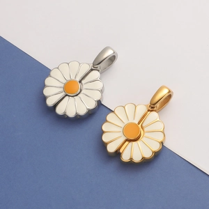 Polished silver and gold sunflower locket pendants for DIY jewelry making and engraving