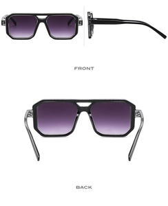 Multi-angle views of double-bridge octagon sunglasses with purple gradient lenses