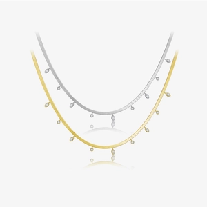 925 Sterling Silver Herringbone Chain Necklace For Women 18K Gold Plated Zirconia Pendant Clavicle Chain Fashion Jewelry Gift