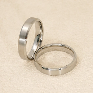 Polished silver titanium steel ring with brushed matte finish for men and women