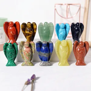 Hand Carved Angel Figurine Natural Crystal Polished Gemstone Guardian Sculpture Spiritual Healing Pocket Decor