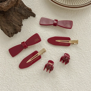 Ensemble de barrettes à cheveux en acétate rouge foncé fait main avec nœud élégant