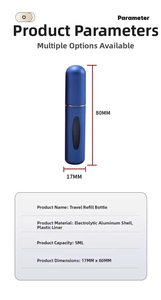 5ml bottom fill travel perfume atomizer bottle with 17mm x 80mm size specifications