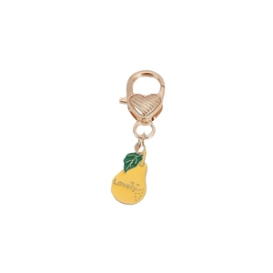 Pear fruit pendant keychain with Lovely lettering and rose gold heart-shaped clasp