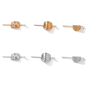 Irregular textured metal hair forks with pearls in gold and silver set of six