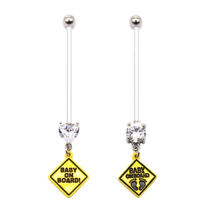 Maternity Belly Button Ring Flexible Bio-Plastic Rod Cubic Zirconia Baby On Board Dangle Navel Ring For Pregnancy