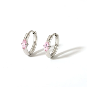 Silver hoop earrings with marquise-cut pink zircon in 18K gold plated stainless steel