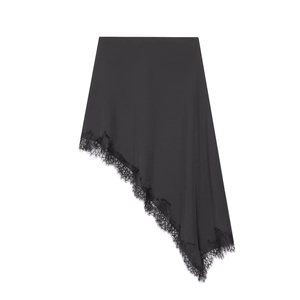 Gonna Midi Asimmetrica In Pizzo Sexy Da Donna Nero Poliestere Vita Alta Cerniera Invisibile Stile Streetwear Moda