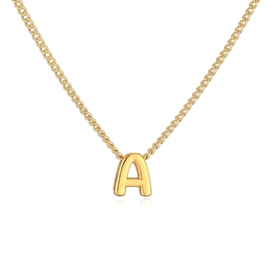 Polished gold-plated necklace with minimalist capital letter A pendant on white background