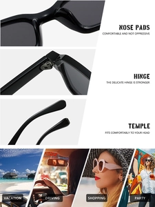 Detail view of square sunglasses showing reinforced hinges and versatile lifestyle usage