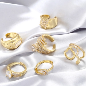 Adjustable Copper Ring For Women Zirconia Star Geometric U-Shape Open Finger Ring Fashion Jewelry Everyday Birthday Gift