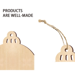 Detail of wooden Christmas tree ornament with natural hemp rope and cutout edge design
