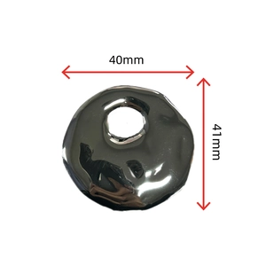 Detailed view of silver irregular lava circle pendant with 40mm x 41mm dimensions