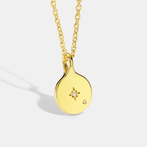 Fashion Copper Gold Plated Coin Pendant Necklace For Women Star Starburst Rhinestone Inlaid Clavicle Chain Minimalist Jewelry Gift