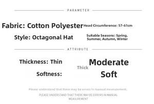 Size chart and material specs for the vintage cotton-polyester newsboy cap