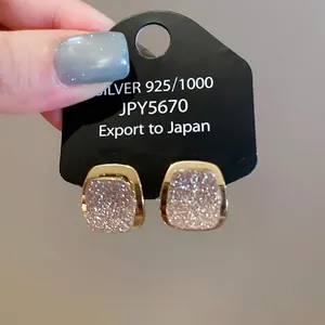 Elegant 18k gold plated square shimmering zircon earrings with 925 silver needles