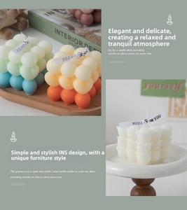 Detail of color-block bubble candle and rose flower wax carving with Best For You ribbon