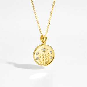 S925 silver gold-plated round coin pendant necklace with Self Love Club engraving