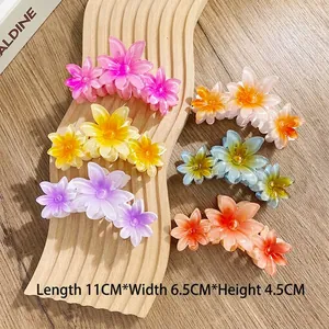 Set of six colorful large plumeria hair claws in gradient resin, size 11cm x 6.5cm
