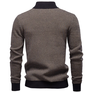 Pull homme en maille chinée à col montant zippé avec poignets et ourlet côtelés