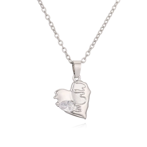 Silver liquid heart pendant necklace with pear-shaped zircon on white background
