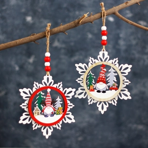 Christmas Tree Hanging Ornaments Wooden Snowflake Gnome Decoration Rustic Holiday Home Party Supplies Multi Layer Design