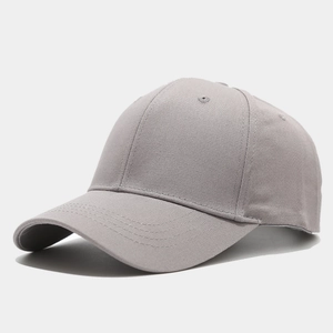 Detailed 45-degree angle of a classic grey baseball cap with high-quality stitching