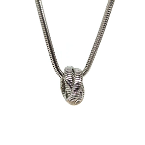 Minimalist silver stainless steel snake chain necklace with round three-ring pendant