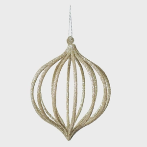 Champagne gold glitter hollow onion-shaped Christmas ball ornament for tree hanging