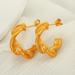 Twisted Hoop Earrings Gold Plated Stainless Steel C Shaped Geometric Minimalist High End Fashion For Women