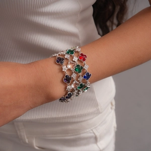 Bracelets trèfle luxueux avec pierres de zircon colorées en argent pour femmes