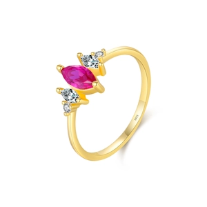Elegant S925 silver ring with pink marquise gemstone and white side stones in gold finish