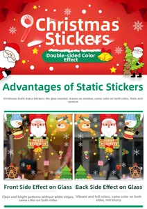 Detailed view of double-sided Christmas static window decals with Santa and reindeer