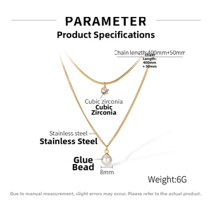 Detailed specs of double-layer gold necklace with zircon pendant and 8mm pearl